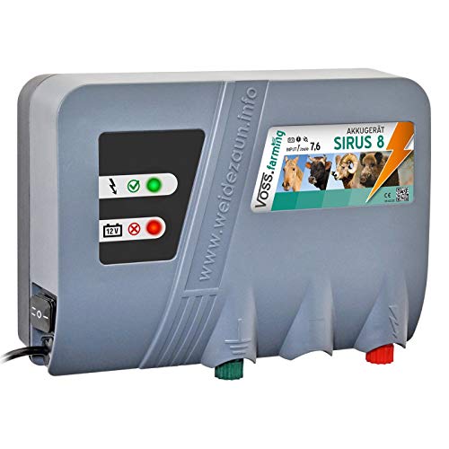 VOSS.farming Weidezaungerät 12V SIRUS 8, 7,6 Joule 10.000 Volt Batteriegerät Elektrozaungerät für Pferde, Rinder, Ziegen von VOSS.farming