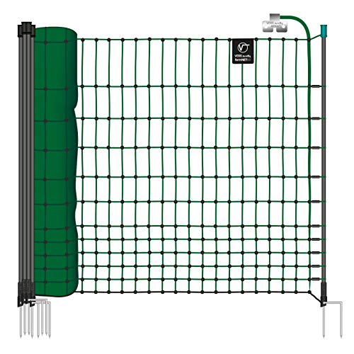 VOSS.farming farmNET 50m Hühnerzaun, Geflügelnetz, 112cm, 16 Pfähle, 2 Spitzen, grün, elektrifizierbar, Hühnernetz, Hundenetz, Katzennetz von VOSS.farming