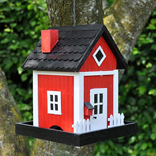 Dänisches Futterhaus Skagen in Rot, zum Aufhängen, Schwedenhaus-Design, Wetterbeständig, Vogelhaus Vogelfutterspender Vogelfutterstation Vogelhäuschen von VOSS.garden