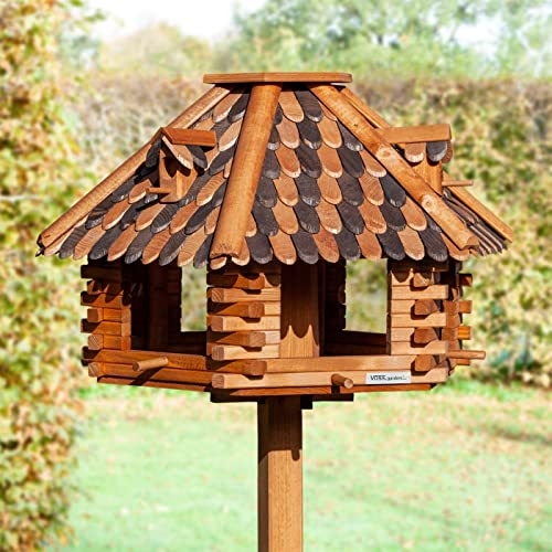 Vogelhaus XXL Herbstlaub 70cm Durchmesser inklusive großem Standfuß, insg. 1,45 Hoch Vogelfutterstation, Vogelhäuschen von VOSS.garden