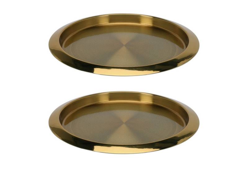 VOSSBACH Servierplatte Serviertablett Frühstückstablett Dekotablett Kellnertablett, Edelstahl, (2-tlg), Rund ø 35 cm Gold von VOSSBACH
