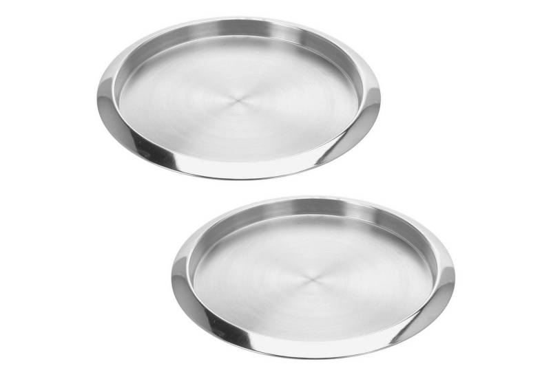 VOSSBACH Servierplatte Serviertablett Frühstückstablett Dekotablett Kellnertablett, Edelstahl, (2-tlg), Rund ø 35 cm Silber von VOSSBACH