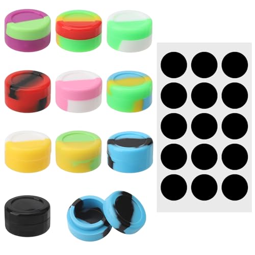 VOSSOT 10 PCS 5ml Rund Silikon Behälter mit 15 PCS Etikett,Silikon Dab Behälter,Leere Probentöpfe,Mini-Runde Silikon Wachs Behälter,Kleine Aufbewahrungsbox,Antihaft Wachsbehälter,Konzentrat Behälter von VOSSOT