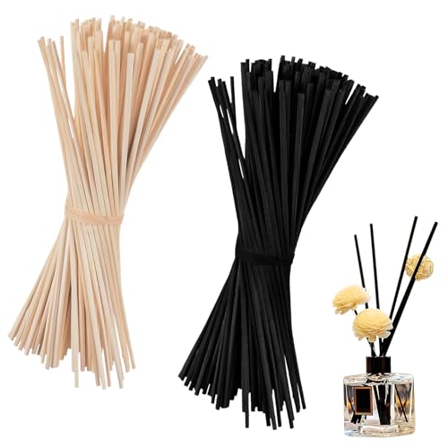 VOSSOT 100 Stück Duftstäbchen Schwarz + Natur, Raumduft Stäbchen 20cm x 3mm, Duftstäbe Rattanstäbchen für Raumduft, Reed Diffuser Aroma Diffuser Stäbchen für ätherische Öle im Home Office Hotel Spa von VOSSOT