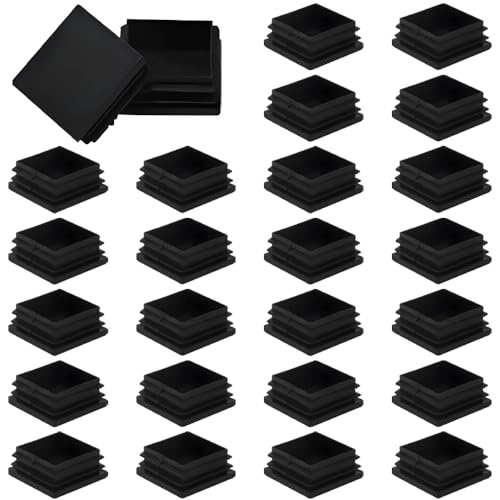VOSSOT 26 Pcs Schwarz Stuhlbeinkappen Rechteckig 40x40mm für Vierkantrohr – Blindstopfen & Rohrstopfen für Möbel & Rohrmöbel,Verschlussstopfen für Stuhlbeine Tischbeine Schwarz Wetterfest Kratzschutz von VOSSOT