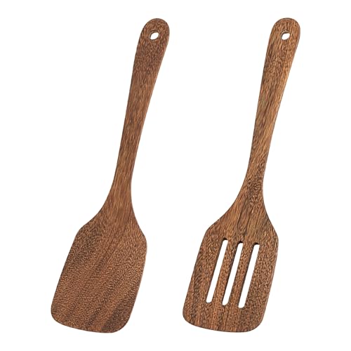 VOSSOT 2er Set Pfannenwender Holz Küchenhelfer Geschlitzt Pfannenwender aus Holz Küchenhelfer Kochlöffel Mit Loch,Küchenutensilien Schlitzwender Holz Flache Pfannenwender Kchen Spatel Set Holzlöffel von VOSSOT