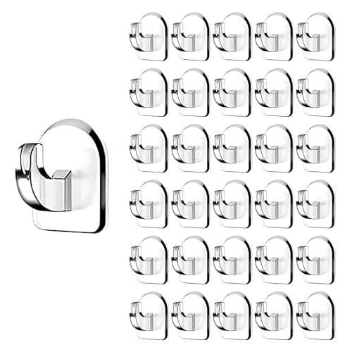 VOSSOT 30 Stück Transparente Selbstklebende Wandhaken Aufhängen Klebehaken Extra Stark Wiederverwendbare Robuste Haken Multifunktionale Handtuchhaken Selbstklebend Selbstklebende Acryl-Kleiderbügel von VOSSOT