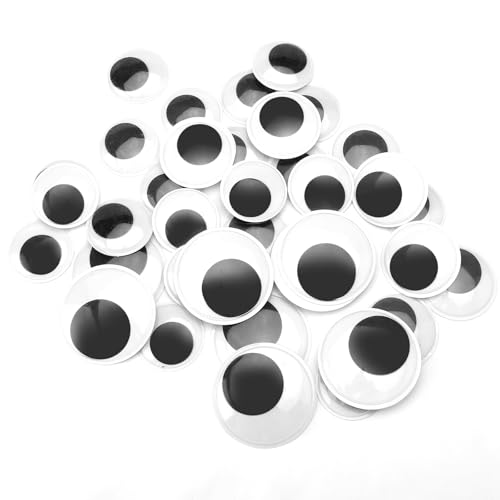 VOSSOT 36 Stück Selbstklebende Wackelaugen, Selbstklebend Wackelaugen Groß, Wackelaugen Selbstklebend, Kunststoff Puppe Augen für DIY Handwerk Dekoration (35/40/50mm) von VOSSOT