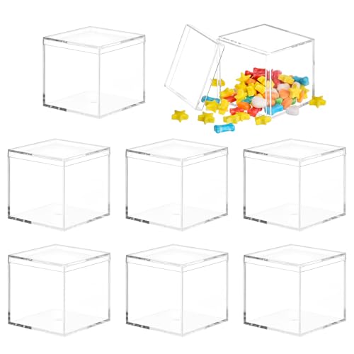 VOSSOT 8 Stück Kleine Aufbewahrungsbox Mit Deckel, 5,5 cm Transparente Kunststoff Geschenkbox, Acryl Würfel Durchsichtig Set, Acrylbox Mit Deckel, Klein Acryl Vitrine von VOSSOT