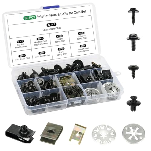 VOSSOT 80 Stück Blechmutter Schraube Mutter Clip Kit, Auto Befestigungsbox Set, mit Klemmscheiben Hitzeschutzblech, Karosserieschrauben und U Type Karosserie Clips VOSSOT 80 Stück Blechmutter Schraube Mutter Clip Kit, Auto Befestigungsbox Set, mit Klemmscheiben Hitzeschutzblech, Karosserieschrauben und U Type Karosserie Clips von VOSSOT