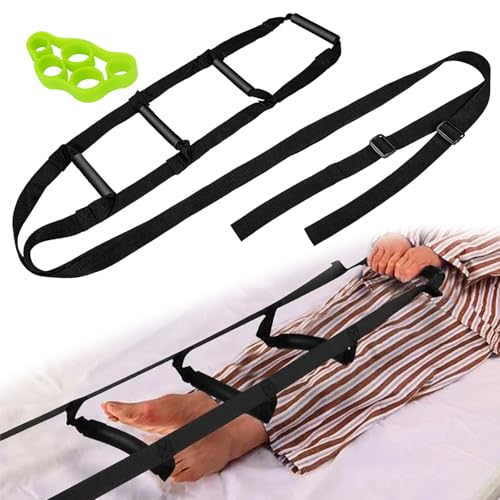 VOSSOT Bettleiter Aufrichthilfe,Bettgitter-Hilfsgriff,verstellbar Bettleiter Strickleiter,Bettunterstützungsgeräte verstellbar mit Fingertrainer für Ältere Menschen,Kranke,Behinderte,232cm×18cm von VOSSOT