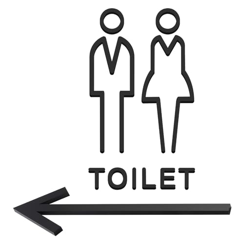 VOSSOT WC Schild Selbstklebend 4er Set,Gäste WC Schild Selbstklebend,Toiletten Aufkleber,Türschild WC,Toiletten Schild,Idealer Toilet Sticker,WC Deko für Innen und Außenbereiche (Black) von VOSSOT