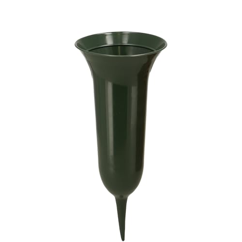 VOSTEEN 1x Grabvase 21 x 8,5 cm dunkelgrün - Vase Friedhof stilvoll und frostsicher - Blumenvase mit Sockel Friedhofsvase von VOSTEEN