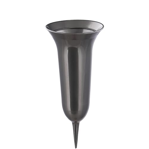 VOSTEEN 1x Grabvase 26 x 11,5 cm dunkelgrau - Vase Friedhof stilvoll und frostsicher - Blumenvase mit Sockel Friedhofsvase von VOSTEEN