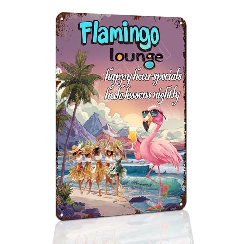 VOTHI Flamingo entspannendes tropisches Bar-Blechschild – hawaiianische Strandparty-Dekorationen, lustiges Barschild für Zuhause, Outdoor-Mottoparty, Wandkunst, 20,3 x 30,5 cm von VOTHI