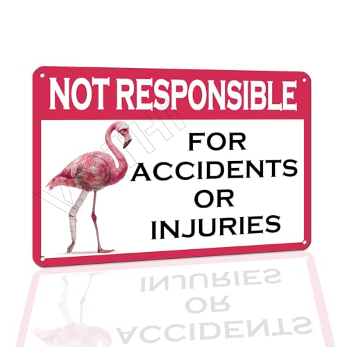 VOTHI Lustiges Metall-Warnschild, Aufschrift "Not Responsible for Accidents Or Injuries", für Zuhause, Pool, Spielplatz, Außenbereich, Auffahrt, 20,3 x 30,5 cm von VOTHI