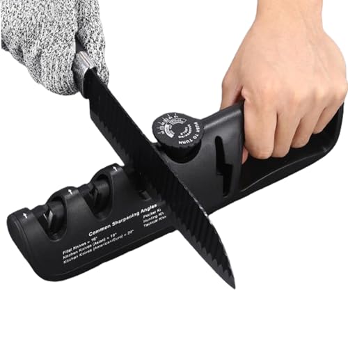 Messerschleifer – 4-in-1Manuelle Messerschärfer mit Scherenschleifer,6 Stufen Verstellbar Knife Sharpener und Messerschärfer Profi für Restaurieren, Polieren, Messer (Schwarz) von VOTOGER