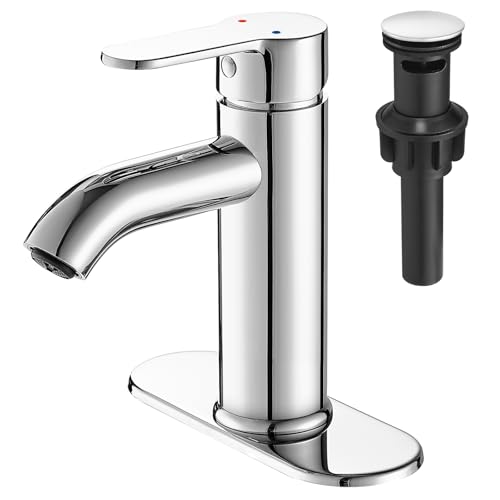 VOTON Chrom Waschbeckenarmatur, Einhebel-Edelstahl für 1- oder 3-Loch-Wasserhahn für Waschbecken mit Deck, Pop-Up-Ablauf- und Versorgungsschläuche von VOTON