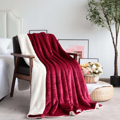 VOTOWN HOME Kuscheldecke Flauschig Decke 150x200 cm Bordeaux, warm Sherpa Weihnachten Fleecedecke weiche Decke als Wohndecke Sofadecke von VOTOWN HOME