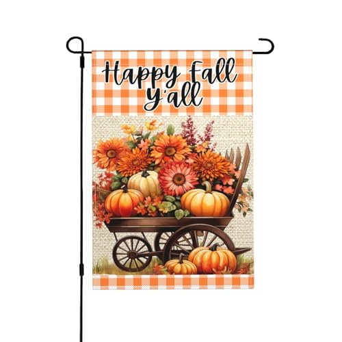 Happy Fall Y'all Gartenflaggen, 30,5 x 45,7 cm, doppelseitig für draußen, Kürbis, Herbst, rustikale Hofflagge, Happy Fall Hofschild für saisonale Heimdekoration von VOUGGIME
