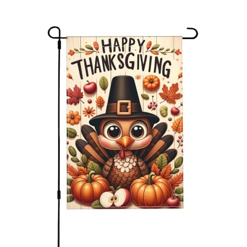 Happy Thanksgiving Dekorationen Gartenflagge mit Türkei und Kürbissen – Herbstferien Hofbanner 30,5 x 45,7 cm, saisonale Outdoor-Dekoration für Hof, Bauernhaus von VOUGGIME