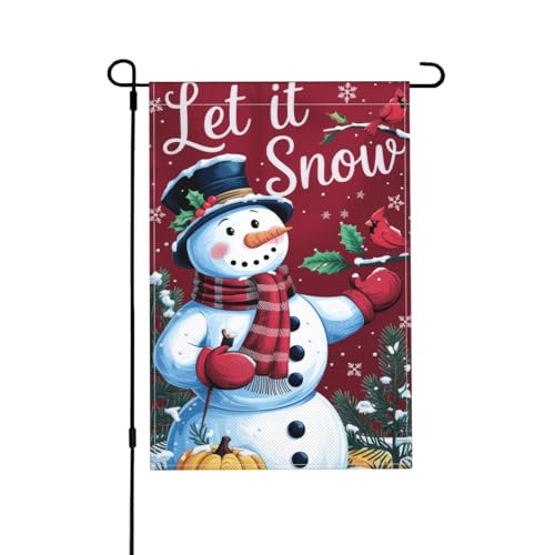 Let it Snow Schneemann Schneeflocke Weihnachten Gartenflagge für draußen - Außendekoration, doppelseitige Urlaubsgartenflagge mit roter Winterfarm Hof Outdoor dekorative Flagge Let it Snow Schneemann Schneeflocke Weihnachten Gartenflagge für draußen - Außendekoration, doppelseitige Urlaubsgartenflagge mit roter Winterfarm Hof Outdoor dekorative Flagge von VOUGGIME