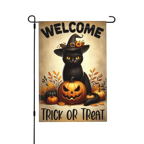 Willkommens-Halloween-Gartenflagge, 30,5 x 45,7 cm, doppelseitig, Süßes oder Saures, gruseliger Kürbis, schwarze Katze, Happy Halloween, Hof-Dekoration für den Urlaub Willkommens-Halloween-Gartenflagge, 30,5 x 45,7 cm, doppelseitig, Süßes oder Saures, gruseliger Kürbis, schwarze Katze, Happy Halloween, Hof-Dekoration für den Urlaub von VOUGGIME