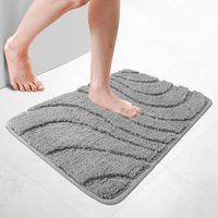 Badematte Rutschfeste, Mikrofaser Badezimmerteppich Wellenmuster 50x80cm Grau - Vounot Badematte Rutschfeste, Mikrofaser Badezimmerteppich Wellenmuster 50x80cm Grau - Vounot von VOUNOT