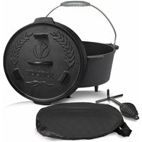 Bbq Dutch Oven Feuertopf Gusseisen 4,25 Liter, eingebrannter Kochtopf Schmortopf mit Füßen Deckel Deckelheber - Vounot von VOUNOT