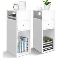 Nachttisch Schmal 2er Set, Beistelltisch mit 2 offenem Fach & 1 Schublade, 25x30x66cm Weiß - Vounot von VOUNOT