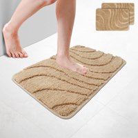 VOUNOT® 2er-Set Badematte Rutschfeste, Mikrofaser Badezimmerteppich Wellenmuster 40x60cm Beige von VOUNOT