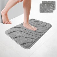 VOUNOT® 2er-Set Badematte Rutschfeste, Mikrofaser Badezimmerteppich Wellenmuster 40x60cm Grau von VOUNOT