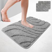VOUNOT® 2er-Set Badematte Rutschfeste, Mikrofaser Badezimmerteppich Wellenmuster 50x80cm Grau von VOUNOT