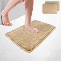 VOUNOT® 2er-Set Badematte Rutschfeste Mikrofaser Badezimmerteppich 40x60cm Beige von VOUNOT
