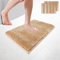 VOUNOT® 2er-Set Chenille Badematte Rutschfeste, Mikrofaser Badezimmerteppich 40x60cm Beige von VOUNOT