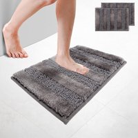 VOUNOT® 2er-Set Chenille Badematte Rutschfeste, Mikrofaser Badezimmerteppich 40x60cm Grau von VOUNOT