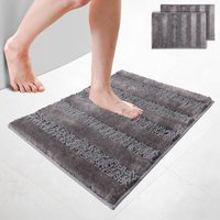 VOUNOT® 2er-Set Chenille Badematte Rutschfeste, Mikrofaser Badezimmerteppich 50x80cm Grau von VOUNOT
