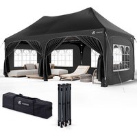 VOUNOT® 3x6m Faltpavillon Pavillon Wasserdicht mit 6 Seitenwänden, Partyzelt Gartenzelt Schwarz von VOUNOT