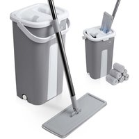 VOUNOT® Bodenwischer Wischmopp Set mit Eimer, 6 Wiederverwendbare Wischmop Ersatzbezüge Grau von VOUNOT