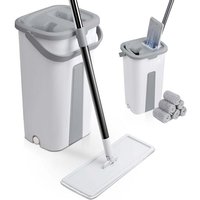 VOUNOT® Bodenwischer Wischmopp Set mit Eimer, 6 Wiederverwendbare Wischmop Ersatzbezüge Weiß von VOUNOT