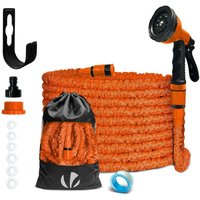 VOUNOT® Flexibler Gartenschlauch 15m, Flexibel Wasserschlauch Dehnbarer mit 10 Sprühfunktionen, Orange von VOUNOT