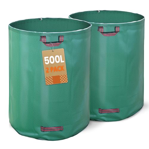 VOUNOT® Gartenabfallsack 500 Liter, 2er Gartensäcke für Grünabfall, Selbststehend und Falt, Laubsack Selbstaufstellend aus robustem Polypropylen-Gewebe (PP) 150gsm von VOUNOT