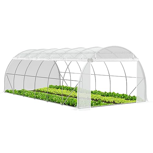 VOUNOT® Gewächshaus Foliengewächshaus, Seitenwände Aufrollbar Winterfest, Tomatenhaus Folientunnel, 6x3x2m 18m², Weiß von VOUNOT