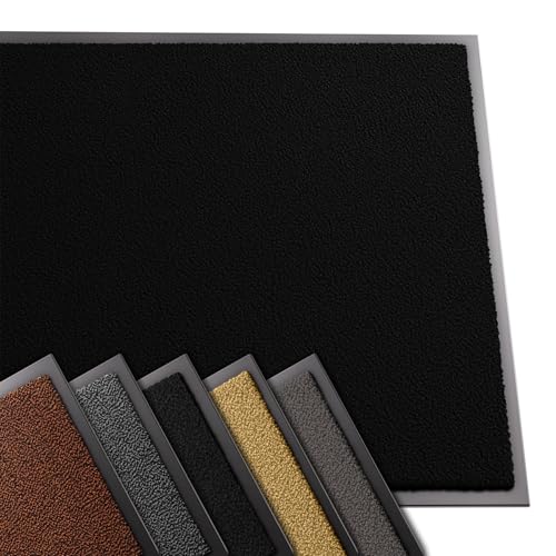 VOUNOT Hochwertige Fußmatte Innen und Außen, Schmutzfangmatte rutschfest,waschbar & wetterfest, Fussmatte für Eingangsbereich & Aussenbereich, Läufer Flur dünn 90x120cm, Schwarz von VOUNOT