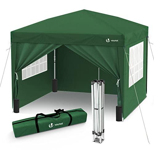VOUNOT® Pavillon 3x3m mit 4 Seitenteilen & Sandsäcke, Pop Up Faltpavillon, Faltbar Gartenzelt Partyzelt, inkl. Tasche Grün von VOUNOT