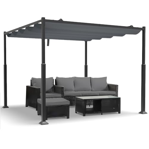 VOUNOT® Pergola Gartenpavillon 3x3m Wasserdicht Stabil Winterfest, Metall Garten Pavillon mit freistehender Terrassenüberdachung, Sonnenschutz für Garten, Terrasse & Balkon, Dunkelgrau von VOUNOT