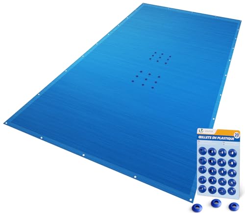 VOUNOT® Poolabdeckung Rechteckig 4x9m, Pool Abdeckplane PE 160g/m², Wasserdicht UV-beständig Reißfest, Doppelte Poolplane mit DIY-Drainagelöchern & Aluminiumösen, für Aufstellpools, Dunkelblau von VOUNOT