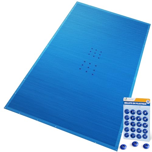VOUNOT® Poolabdeckung Rechteckig 6x12m, Pool Abdeckplane PE 160g/m², Wasserdicht UV-beständig Reißfest, Doppelte Poolplane mit DIY-Drainagelöchern & Aluminiumösen, für Aufstellpools, Dunkelblau von VOUNOT