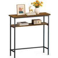 VOUNOT® Schmaler Konsolentisch mit 2 Ablagen, Flurtisch aus Metall und MDF, Industrie-design 75×24×75 cm, Braun von VOUNOT
