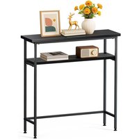 VOUNOT® Schmaler Konsolentisch mit 2 Ablagen, Flurtisch aus Metall und MDF, Industrie-design 75×24×75 cm, Schwarz von VOUNOT